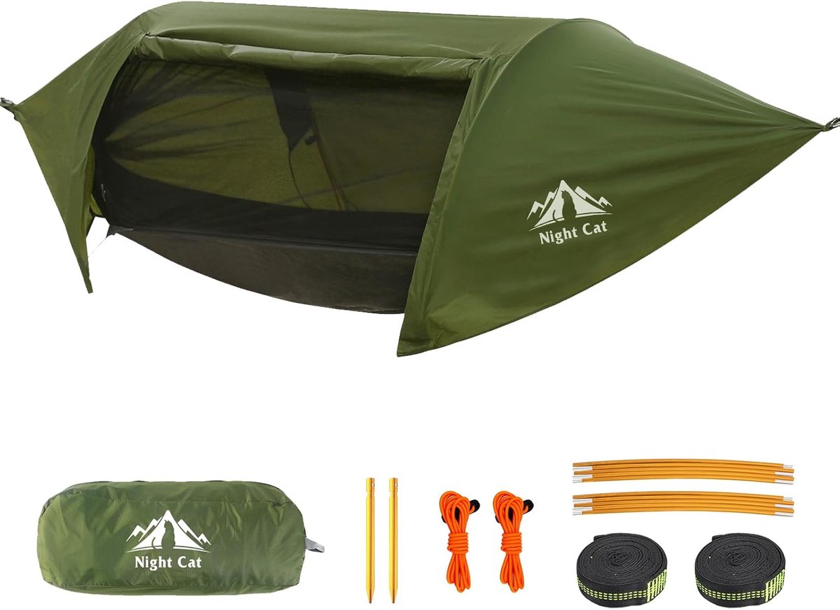 Night Cat Hangmat Tent met Muggennet Waterdichte Regenkap voor 1 Persoon Wandelen Kamperen in de Tuin Achtertuin Wilde