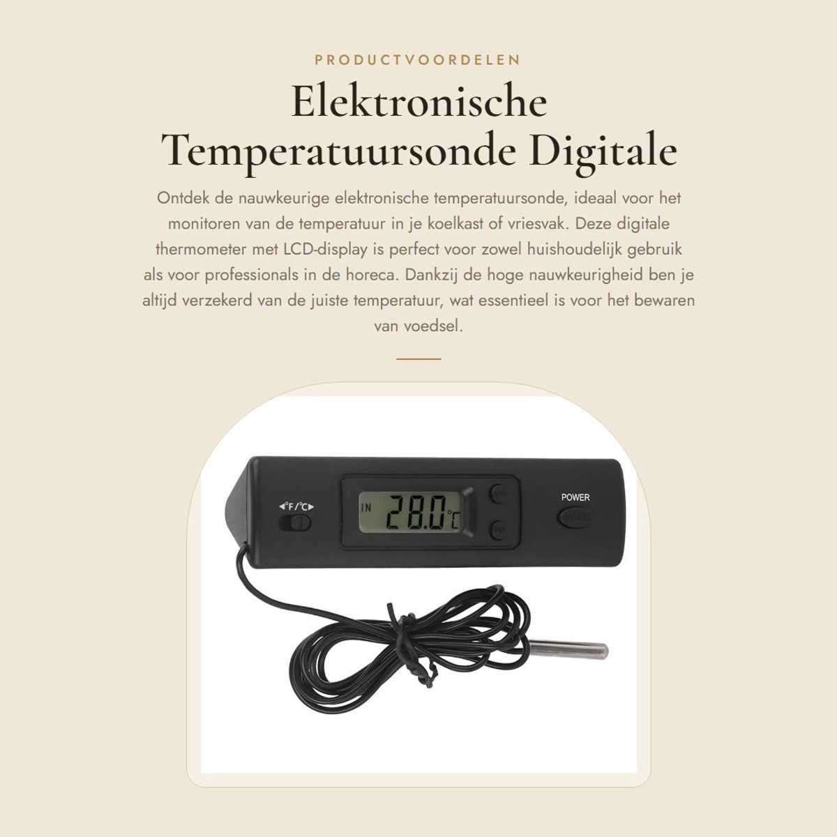 Dailygoods - Elektronische Temperatuursonde - Digitale Temperatuurmeter - Hoge Nauwkeurigheid - Bedraad - LCD-display - Voor Koelkast met Vriesvak - C...