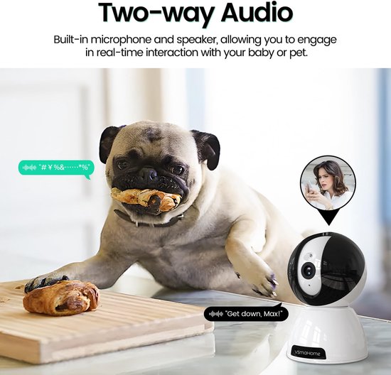 Beveiligingscamera Binnen - 6MP Pan & Tilt - Indoor Cam - Binnencamera - Huisdiercamera - Nachtzicht - Bewegings- en geluidsdetectie - Tweerichtingsaudio - Beveiligingscamera Met WiFi en App – Wit - 2PC — afbeelding 3
