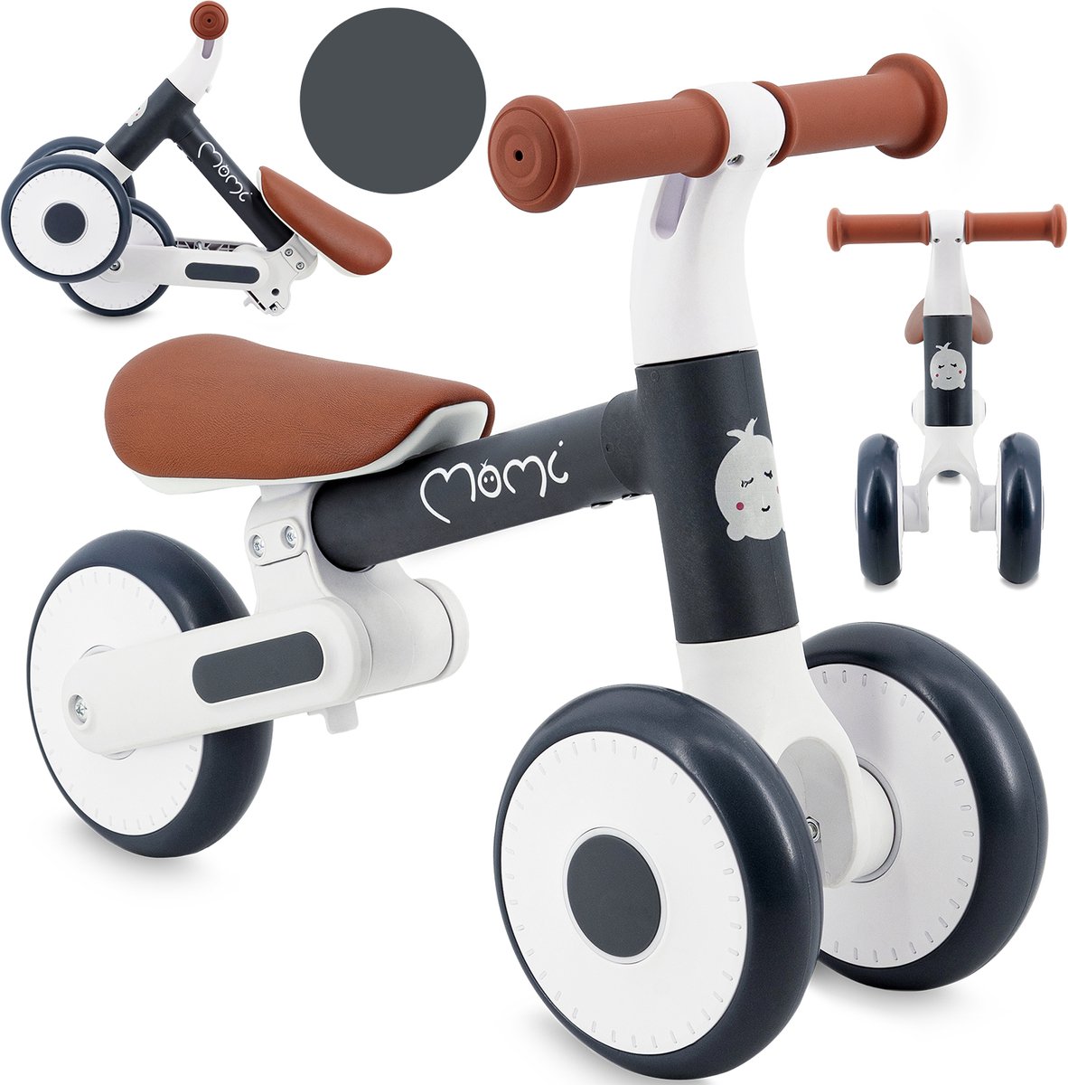 MoMi DEX Loopfiets - Opvouwbare Kinderfiets vanaf 1 Jaar - Lichtgewicht - Verstelbaar Zadel - Grafiet
