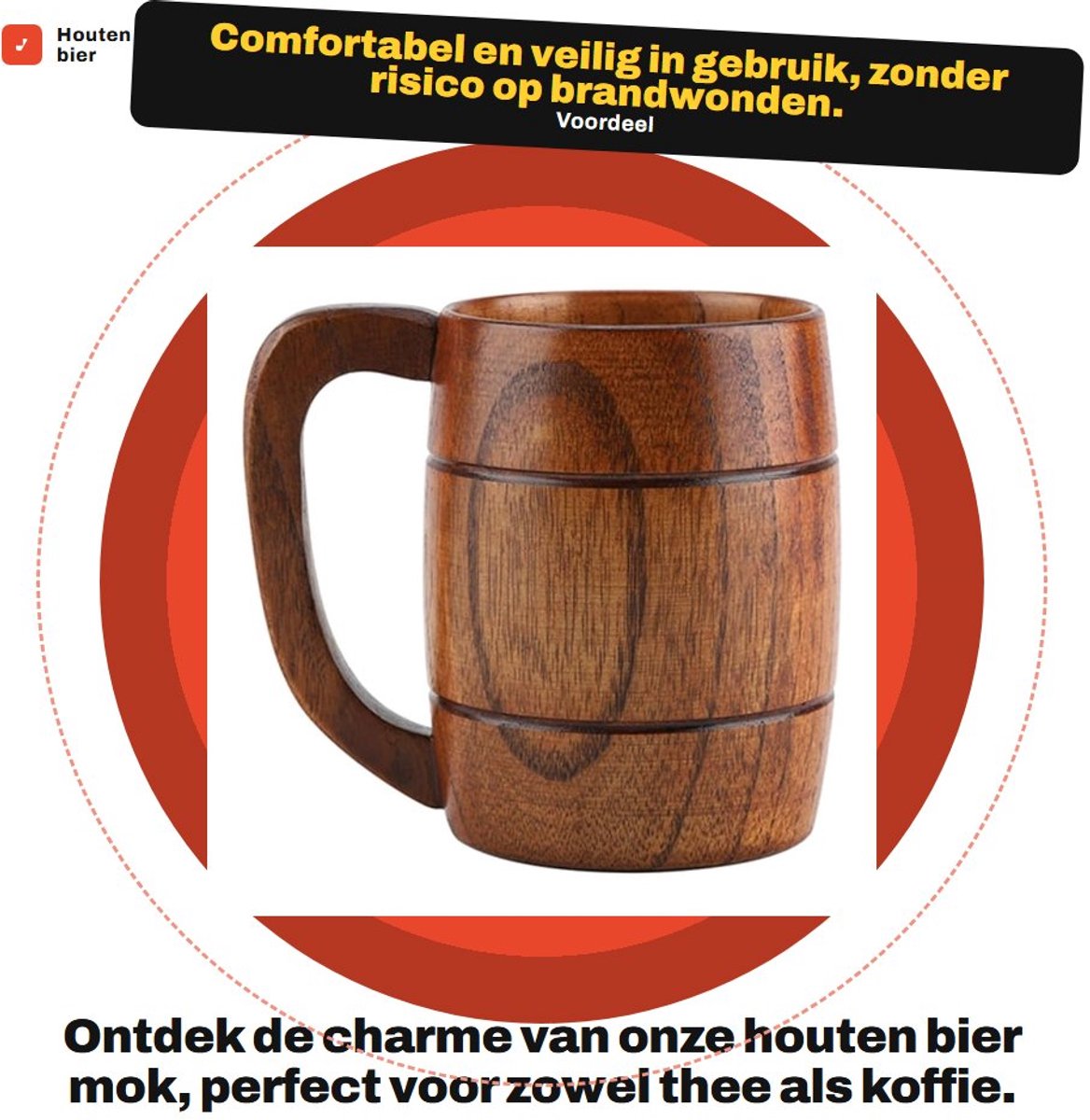 Dailygoods- Biermok Grote Capaciteit - Houten Drinkbeker - Handgemaakt - Warmte-isolatie - Antiverbranding - Comfortabel Handgevoel - Houten Beker