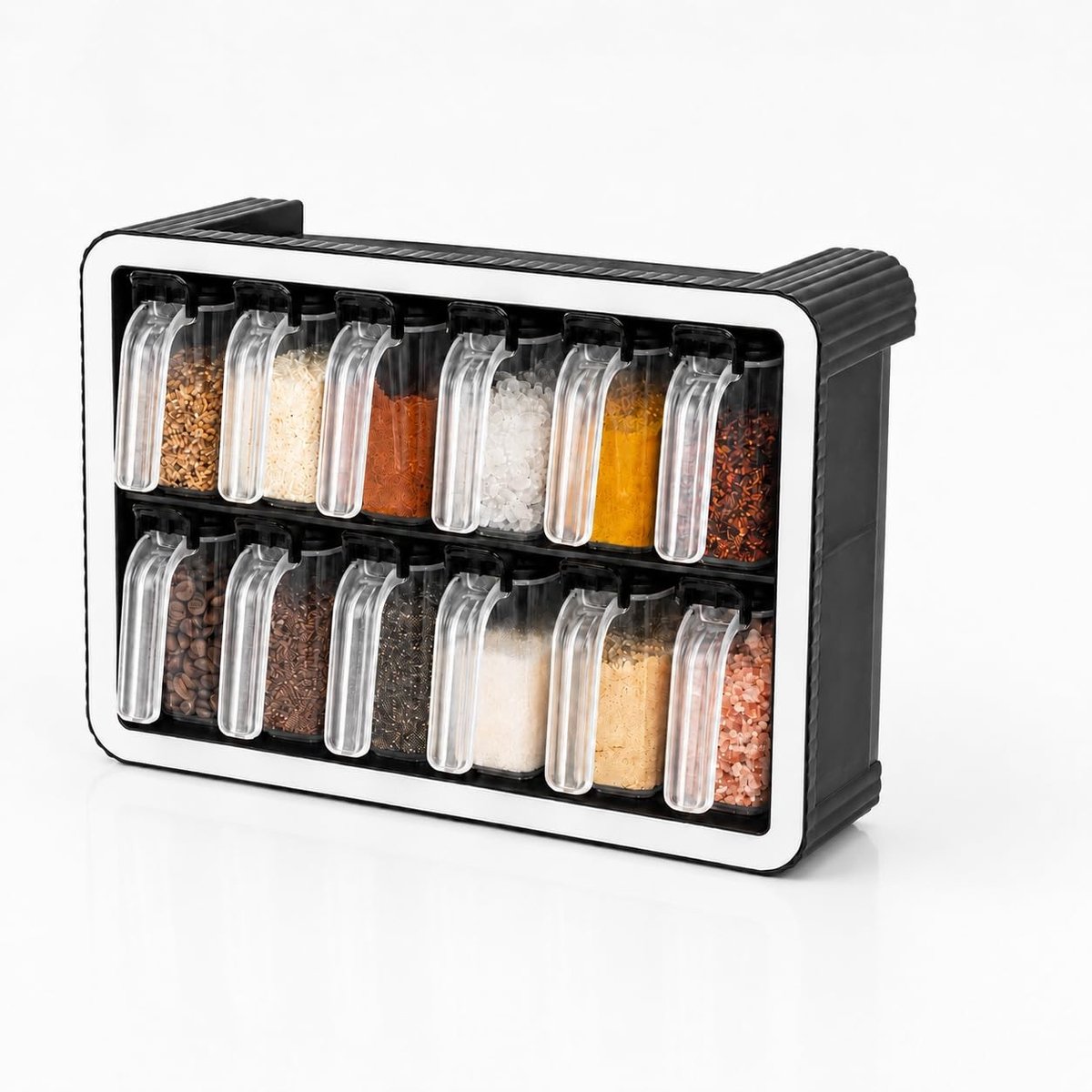Dailygoods- Kruidenpotjes set van 12 - Wandhouder - Luchtdicht - Transparant - Doseerlepels - Ruimtebesparend - Aromabescherming 250 ml - Specerijpotjes