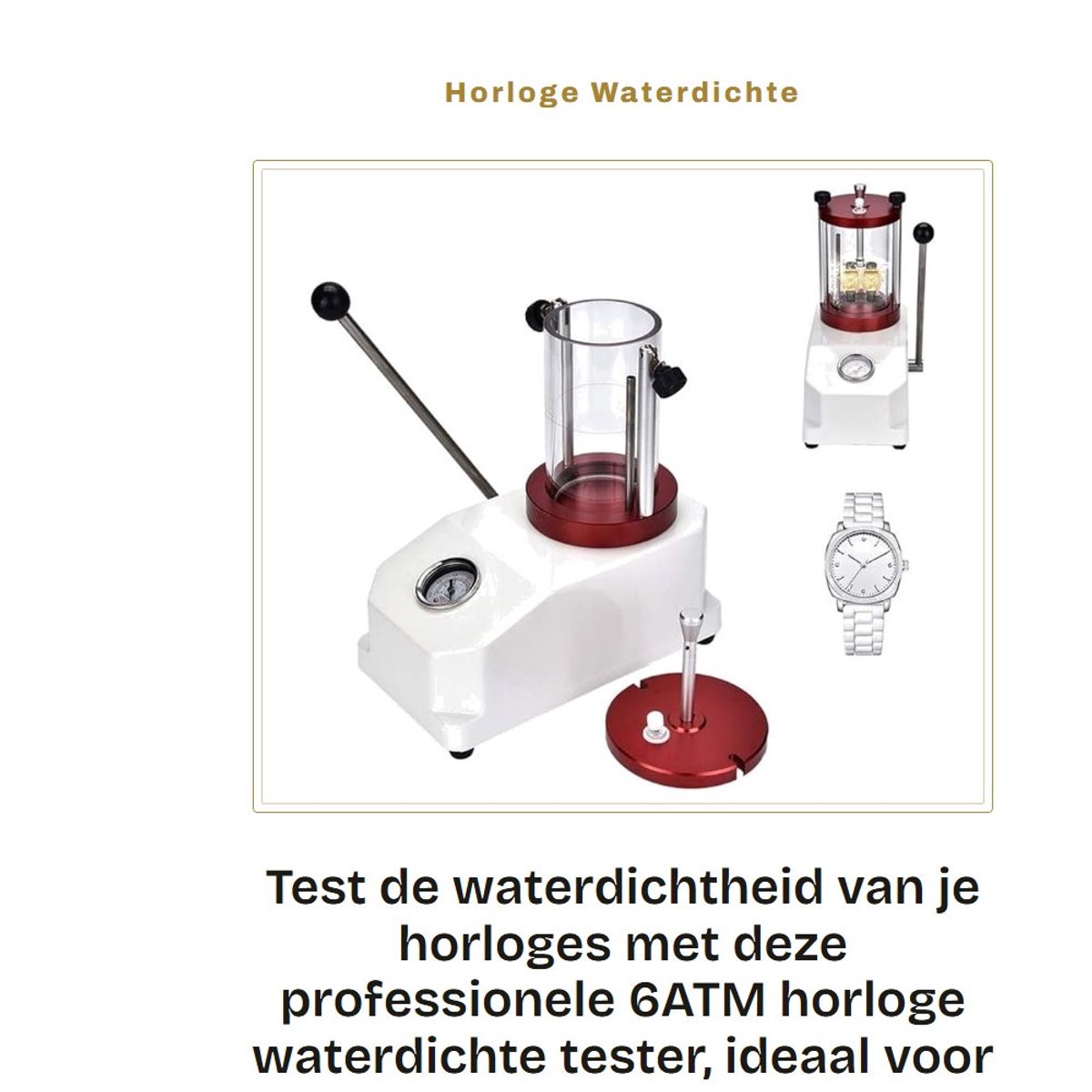 Dailygoods- Horloge Tester Waterdicht - Testmachine voor 2 Horloges - Druktest tot 10 bar - Capaciteit 240x145x275mm - Legering - Gloednieuw - Waterdichtetestmachine