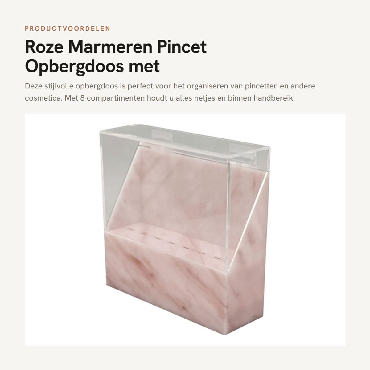 Dailygoods- Opbergdoos met 8 gaten - Organizer - Pincetstandaard - Acryl - Roze - 17,5 x 4,5 x 6,2 cm - Pincethouder