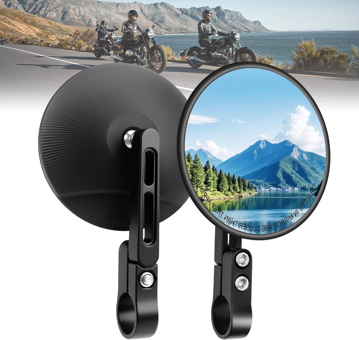 E24 Geteste Motorrijders Spiegels, 360° Rotatable, Set van 2 Ronde Handvatspiegels voor Motoren, Scooters en ATV's