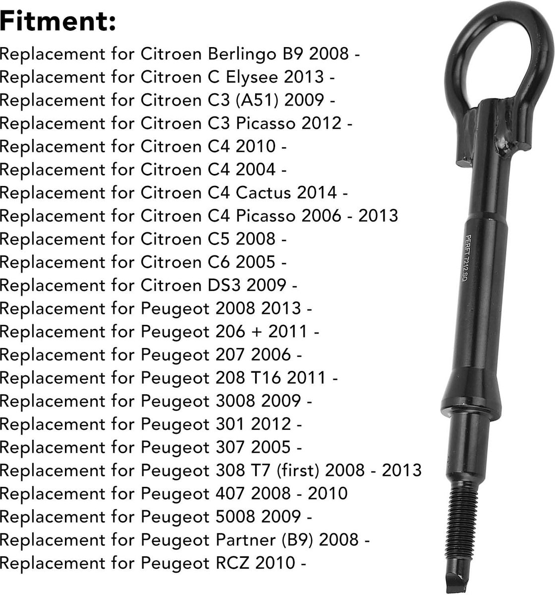 Dailygoods- Trekoogringhaak Gesmeed Staal - Vervanging voor C3/C4 - OEM 674421 - Hoge Hardheid - Montage voor Berlingo B9 2008 - Compatibel met C5/C6 - Trekhaak