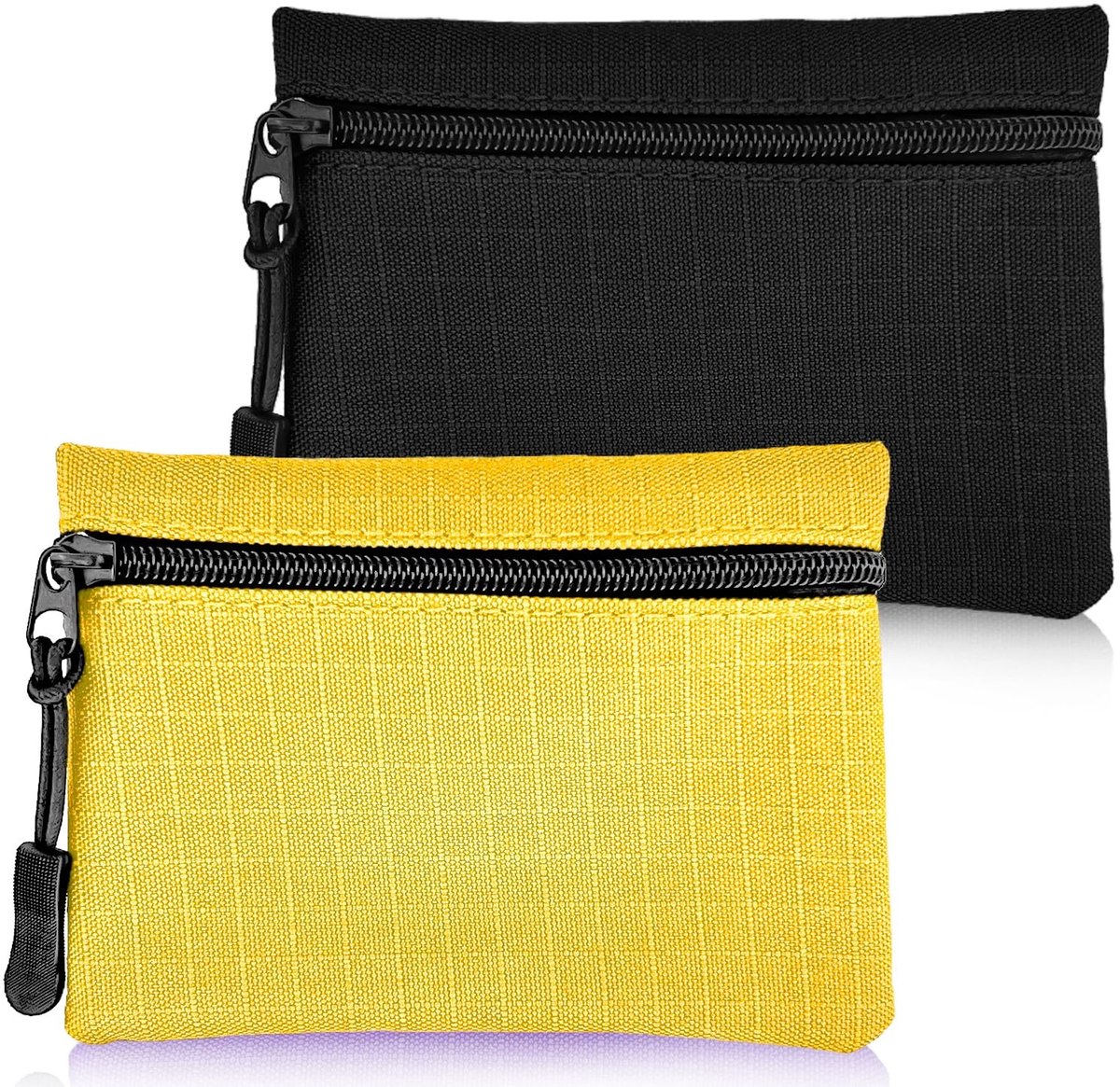 Dailygoods - 2 Stuks Dames Portemonnee met Rits - Oxford Stoffen Mini Portemonnee (Zwart + Geel)