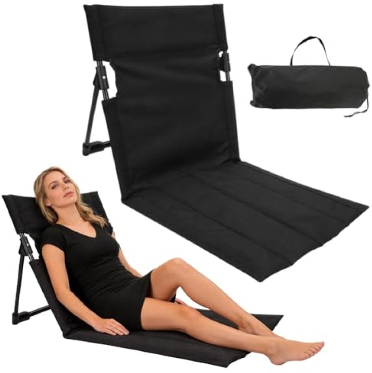 Arvion Strandmat met verstelbare rugleuning - Inklapbare ligstoel voor strand, camping, tuin en terras - Zwart