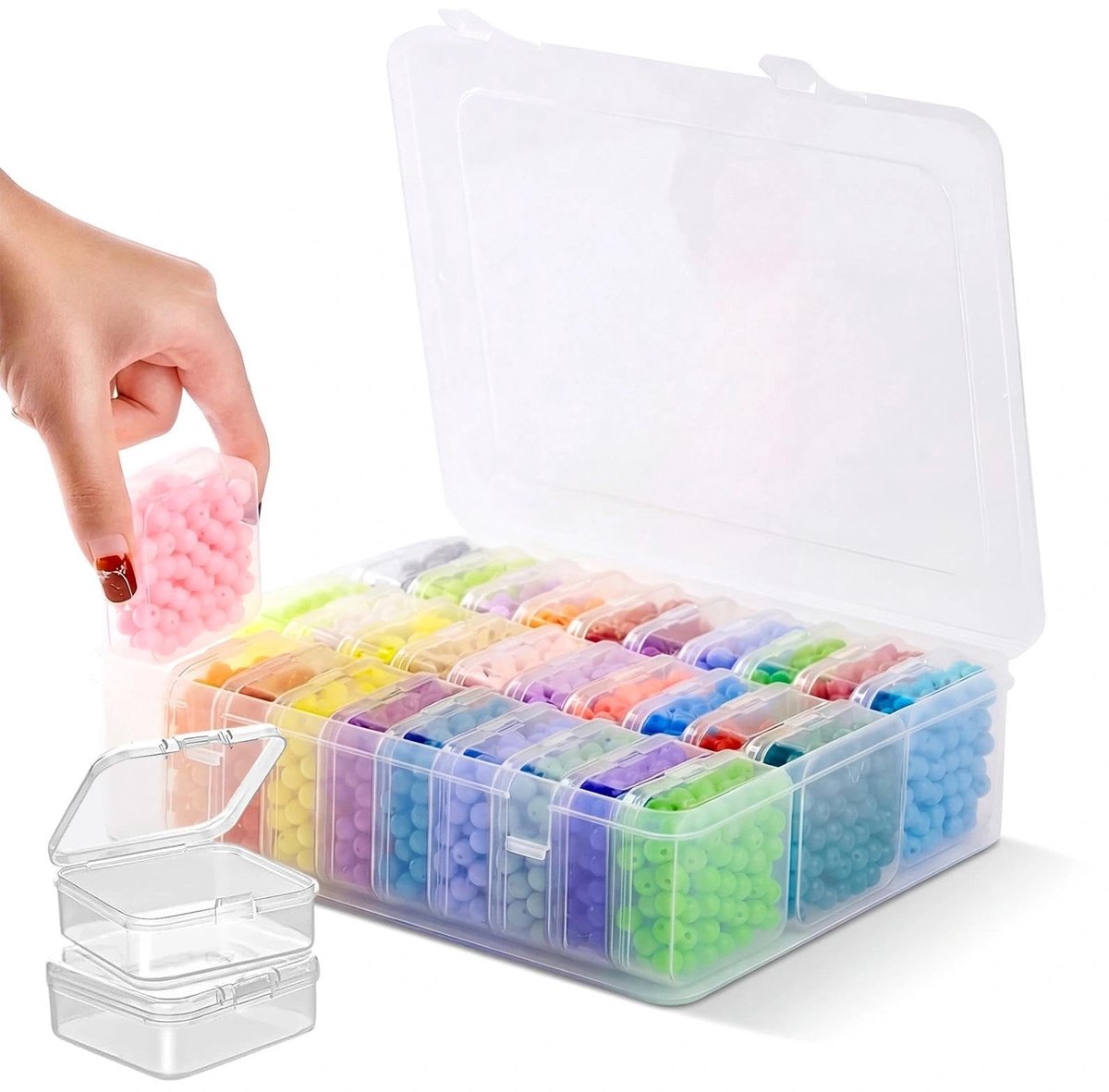 Dailygoods- Opbergboxen 30 stuks - Klein met deksel - 5,5 x 5,5 x 2 cm - Plastic doosjes - Voor kralen/sieraden - Transparant kunststof - Opbergdozen