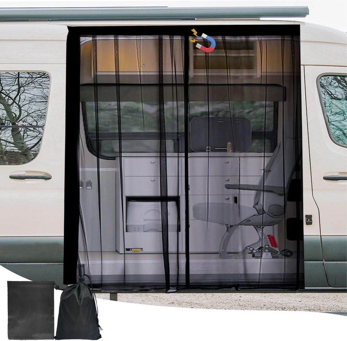 Dailygoods- Muggennet met Magneetsluiting - Vliegendeur voor VW T5/T6 - Insectengaas voor Bestelwagens - Horgaas voor Campers - Schuifdeur/achterdeur - Vliegengaas