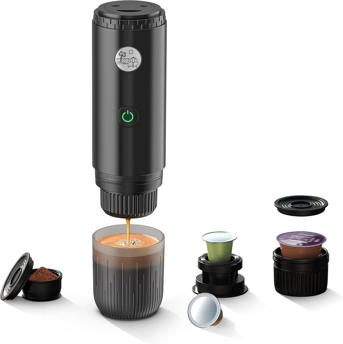Draagbaar Koffiezetapparaat - Espressomachine Reis - Koffie Maken Onderweg - 3-in-1 Capsule Compatibel - 245 cm Hoog - Zwart