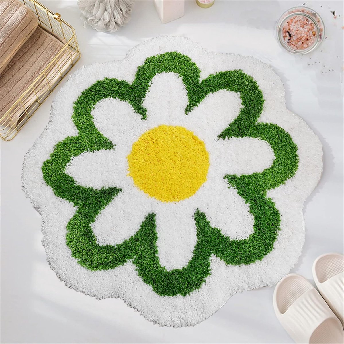 Bloemenbadmat, groene badkamermat, beautybadmat, douchemat, cadeau Geschikt voor zomerse kamerdecoratie, 100 cm
