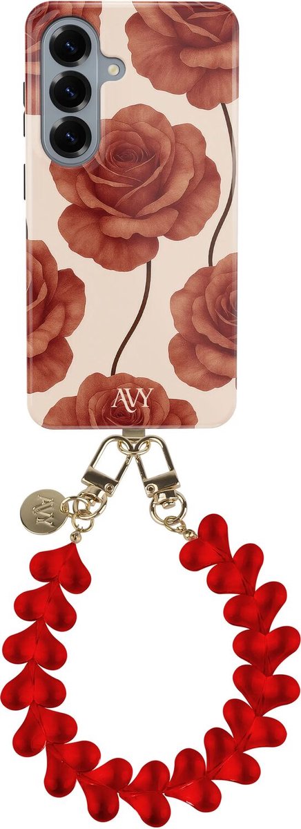 AVY Hoesje Met Telefoonkoord | Geschikt voor Samsung Galaxy S26 Plus | Compatibel met MagSafe & Qi2 | Hard Shell Back Cover | Stijlvol Bijpassend Koord Polsbandje (30CM) | Hearts & Roses