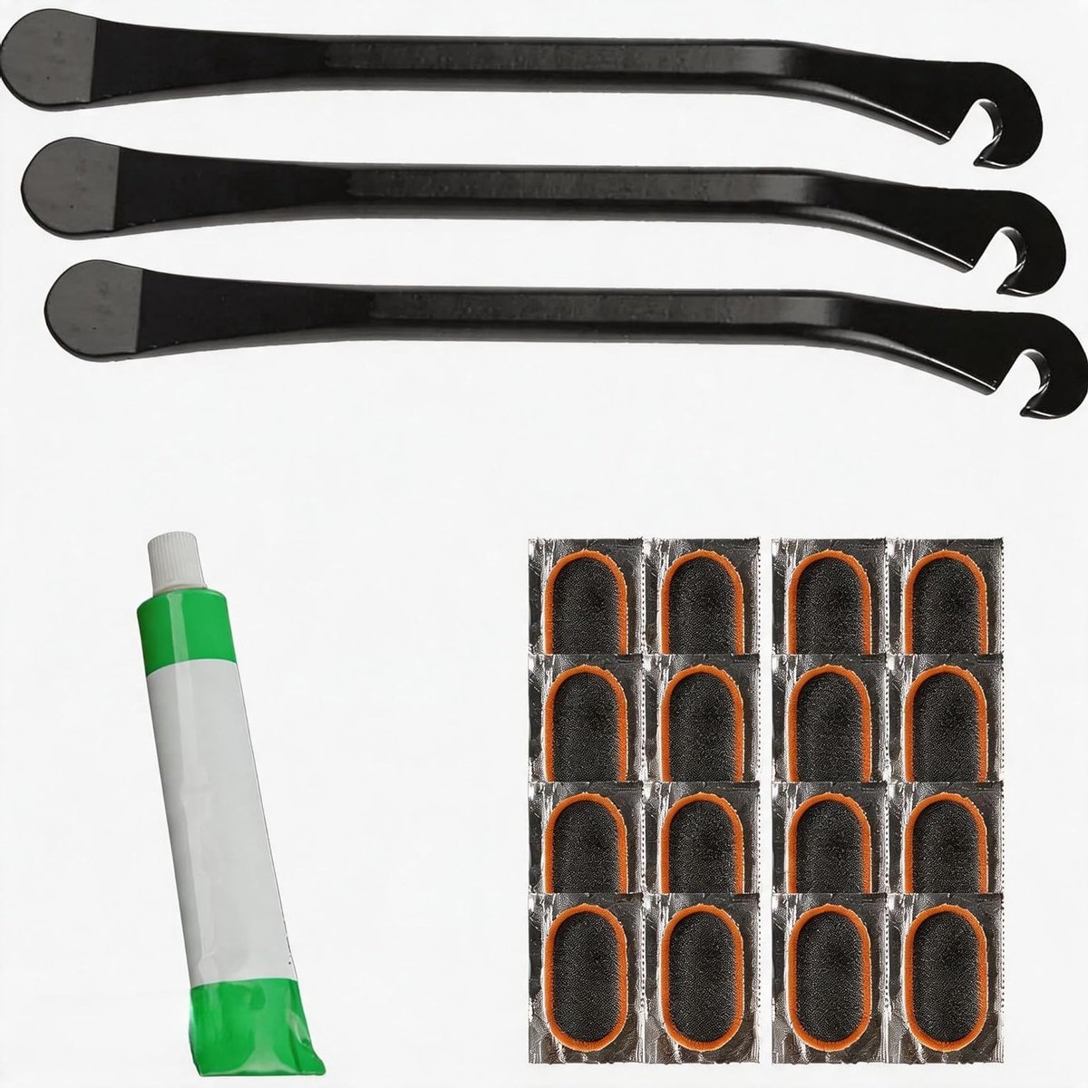 3 Stuks Fietsband Reparatie Levers van Metaal met Patches en Lijm, Geschikt voor Mountainbikes en Racefietsen, Duurzaam en Efficiënt voor Snelle Bandreparaties