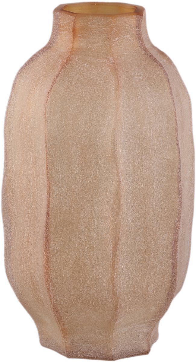 PTMD Natae Amber Round Glass Ribbed Vase Low Oranje
