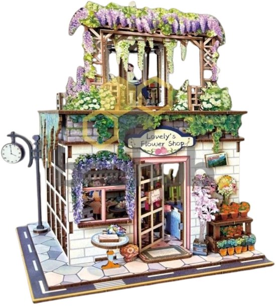Beehub, Flower Shop - Miniatuurhuisje - Modelbouw - Modelbouwpakket - 3D Houten Puzzel - DIY Bouwpakket Volwassenen - Constructiespeelgoed - 14,5 x 17,1 x 21,8 cm