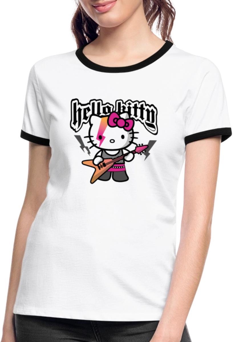 Hello Kitty In Een Rockoutfit Speelt E-gitaar Vrouwen Contrast Shirt