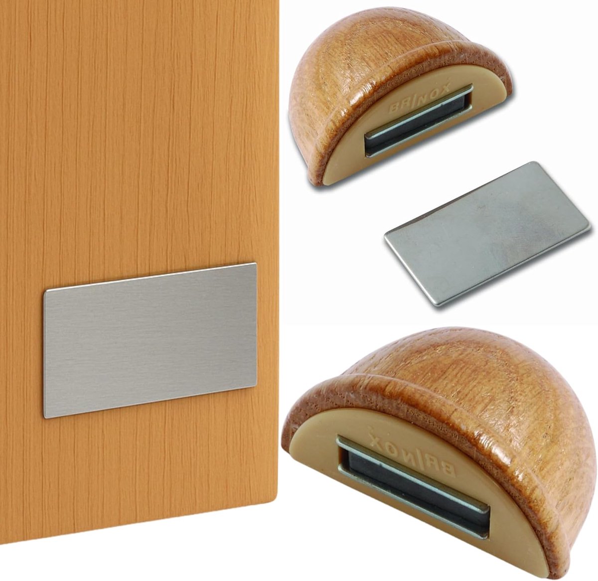 Deurstopper Hout - Magnetische Stopper - Deuren Openhouden - Natuurlijk Eikenhout - 48 x 36 x 25 cm - Eiken