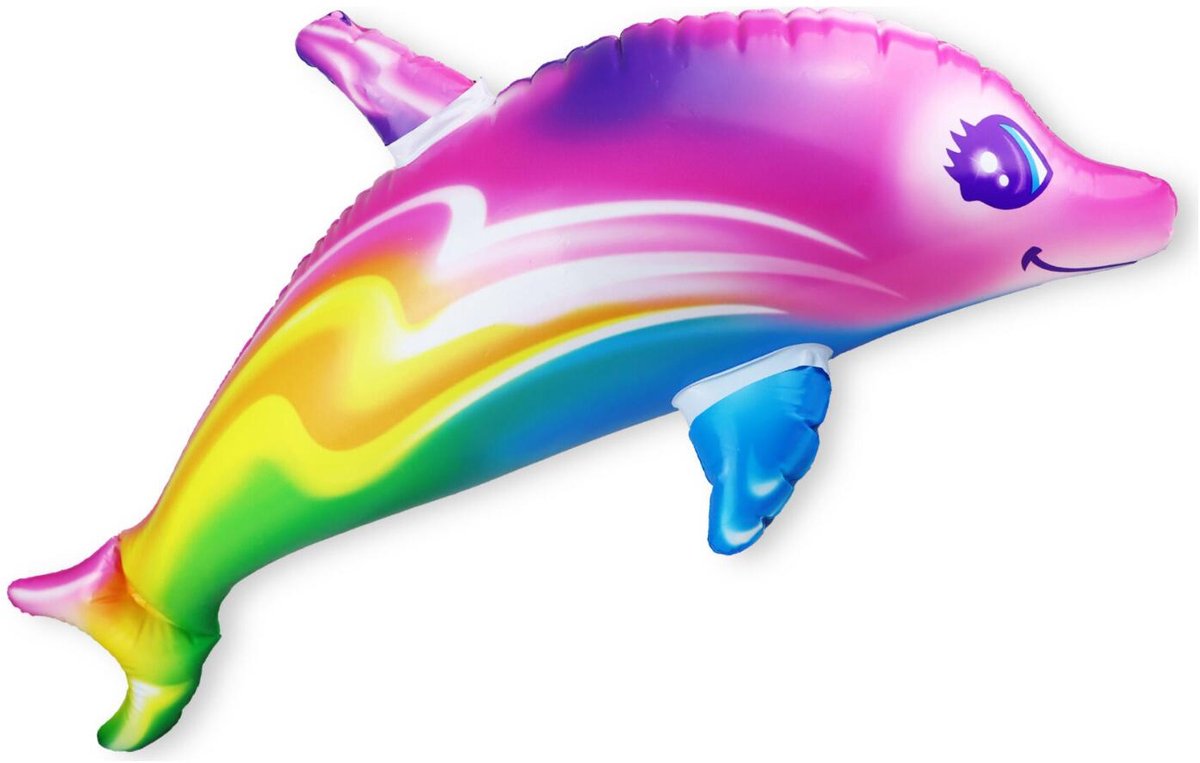 Opblaasbare dieren - dolfijn - multi kleuren - pvc - 87 cm - decoratie - zeedieren en vissen - tropische Hawaii thema decoraties
