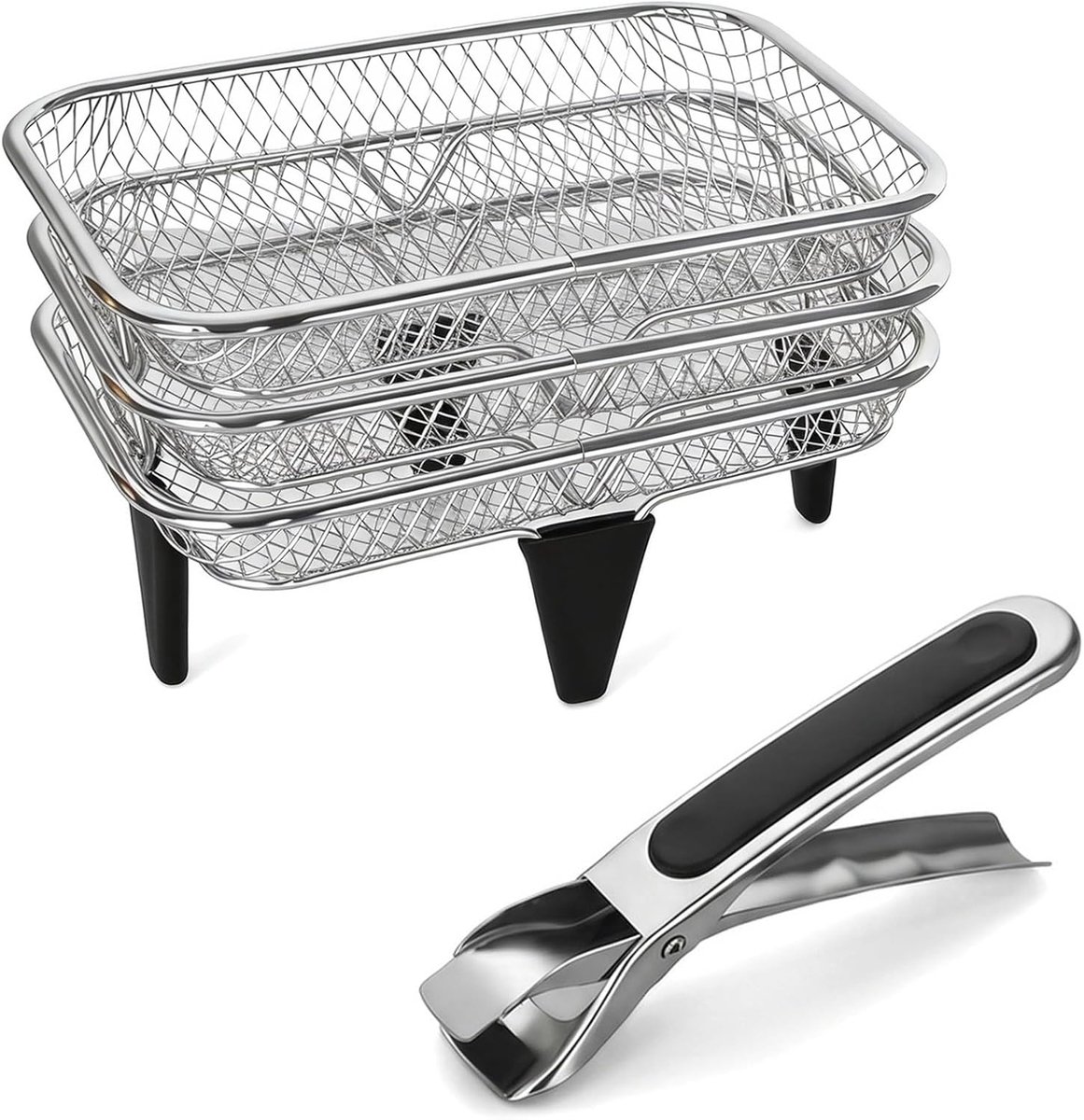 Heteluchtfriteuse Rekken Airfryer Accessoires Gelijkmatig Koken Stapelbaar Ontwerp 19.7 x 13 x 9.4 cm Zilver