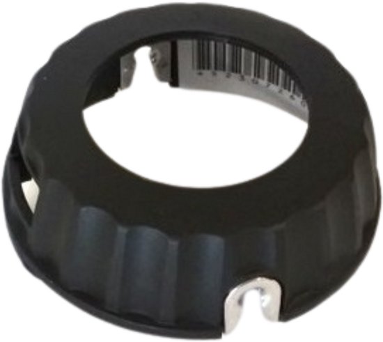 Zwart deksel met geribbelde zijkant en barcode, passend op McCulloch P25.