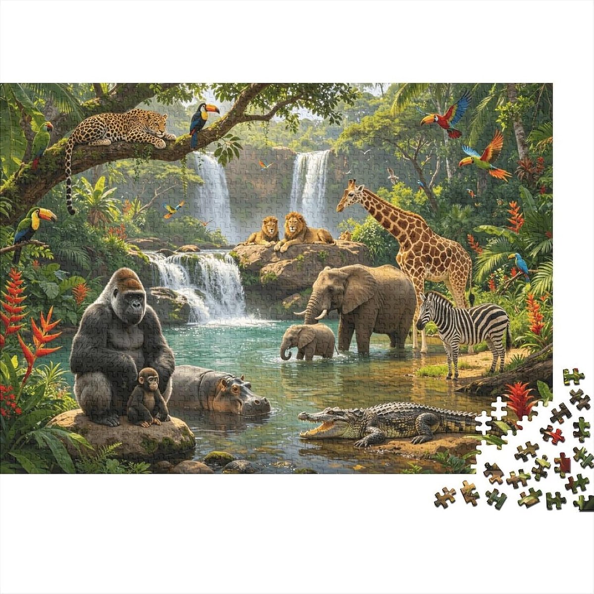 Legpuzzel 1000 stukjes - Tropisch regenwoud - Ontspanning en spel - Recyclebaar materiaal - 70 x 50 cm - Wildlife Kingdom