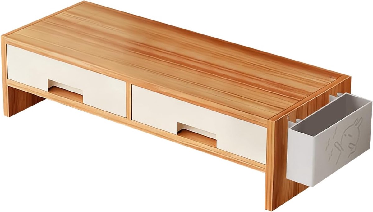Monitor Verhoger - Bureau Organisatie - Werkplek Verbeteren - Met Dubbele Lades - 50 cm Breed - Houtkleur