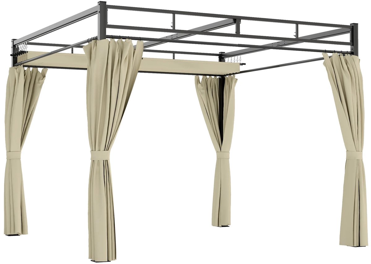 QUESTYR - Tuinpergola - 3x3 M - Terras & Tuin - Waterafstotend - Aluminium Frame - Intrekbaar Dak - UV-Werend