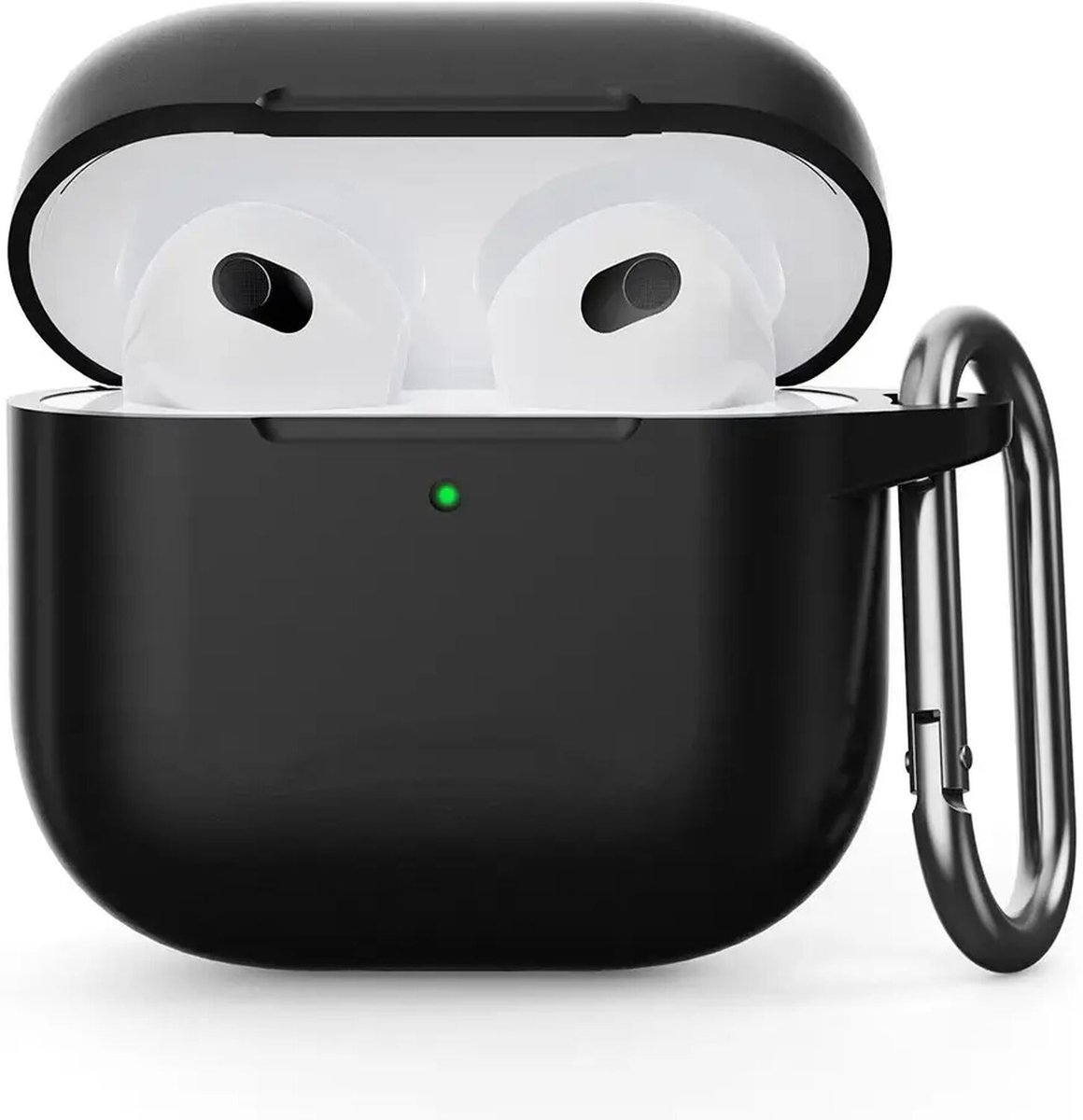 Siliconen Hoesje geschikt voor Apple AirPods 4 | met Karabijnhaak | Zwart