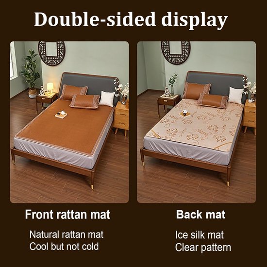 Zomer bamboe mat - Koelmat rotan - Warm weer slapen - Dubbelzijdig ontwerp - 100 x 190 cm - Natuurlijk — afbeelding 4