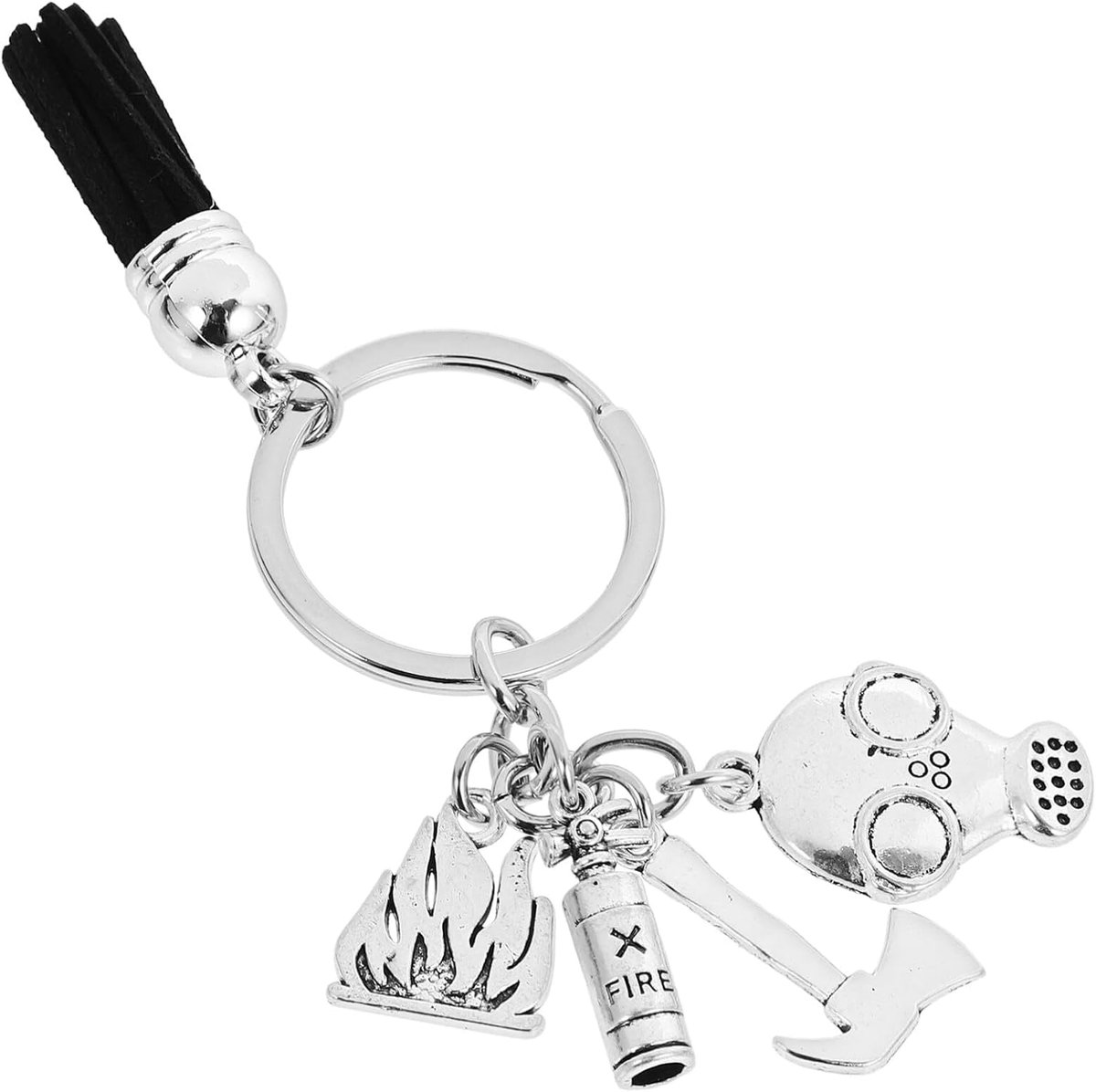 Brandweer Sleutelhanger - Brandblusser Hanger - Dagelijks Gebruik - Brandweer Thema - 8.5 x 3 x 1 cm - Zilverkleurig