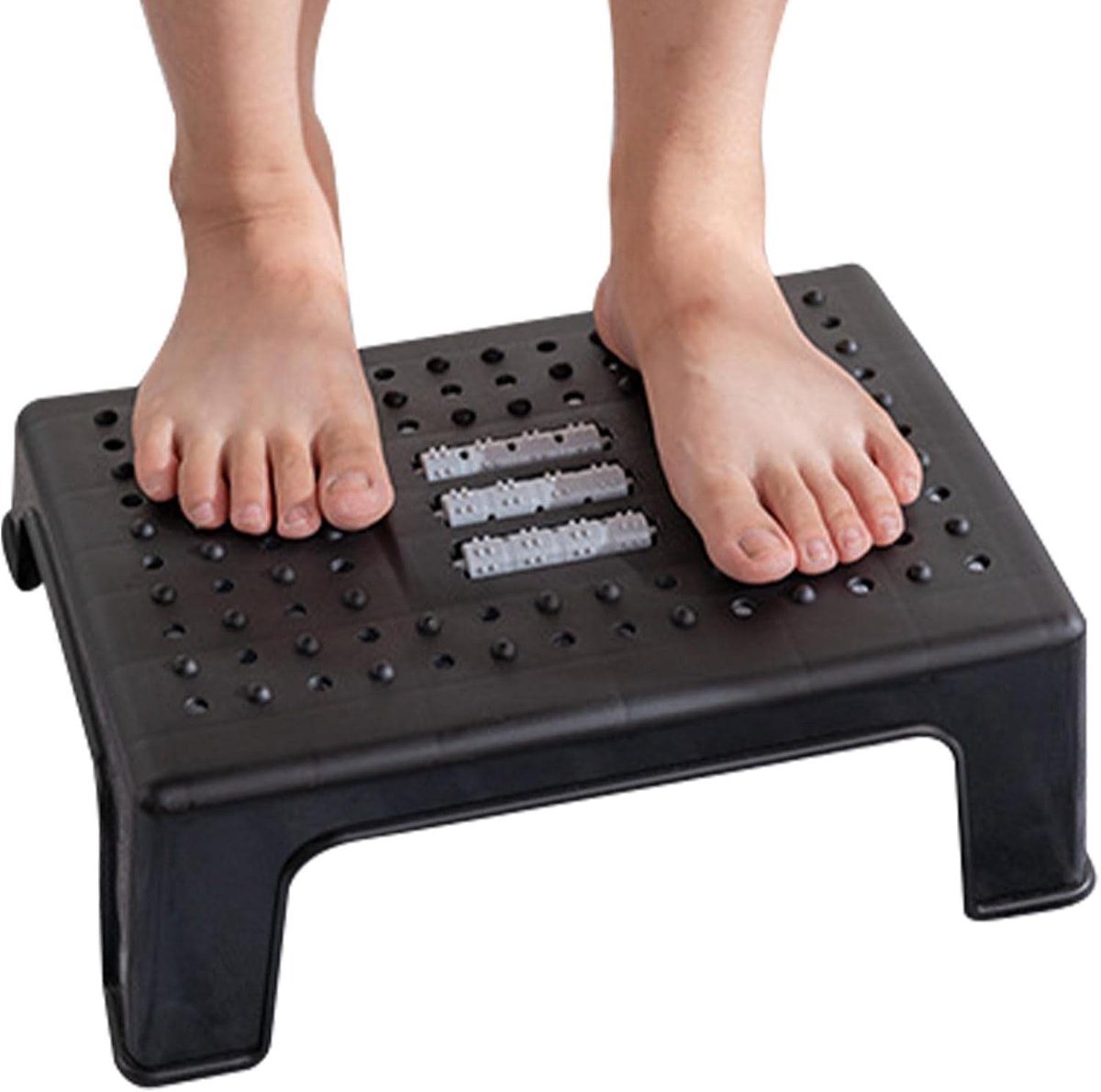 Voetenbankje - Voetensteun - Comfortabel Zitten - Met Massage Rollers - 35.5x26.5x14cm - Zwart