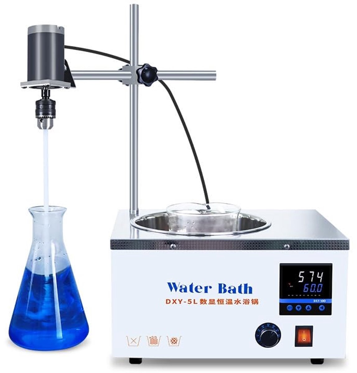 Waterbad Met Roerder - Laboratorium Waterbad - Experimenteren - Digitale Temperatuurregeling - 5L - Wit