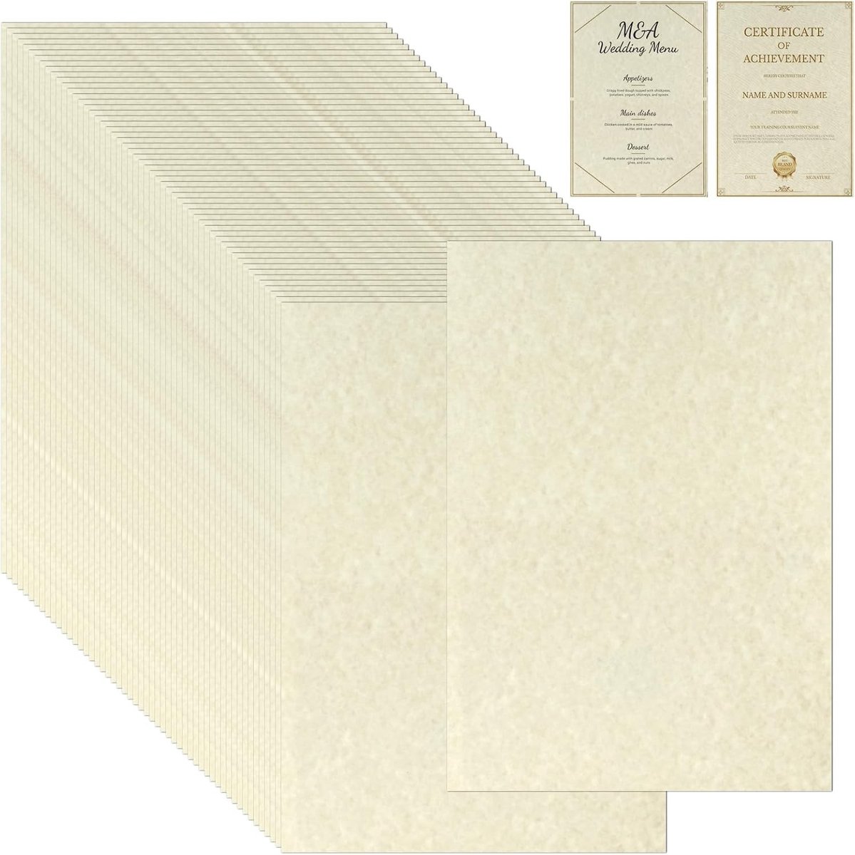 100 vellen ivoor antiek getextureerd A4 perkamentpapier 180GSM voor certificaten, diploma's en schrijven