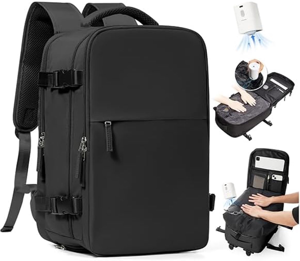 SnelShoppen - Vacuum Backpack Draagbare Reisrugzak met Luchtzak, Waterdichte Reistas voor Vrouwen en Mannen, Ryanair Cabin Size met Pomp en Compressie