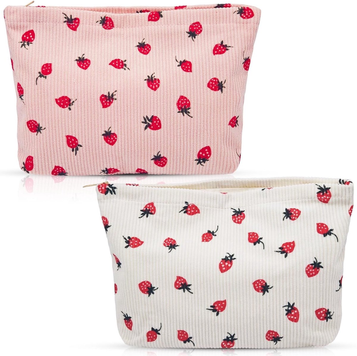 SnelShoppen - Dames Toilettas - Kleine Cosmetica Tas met Aardbei Patroon - Ideaal voor Reis, School, Winkelen en Hiking - Zacht Katoen - 18x24x2 cm