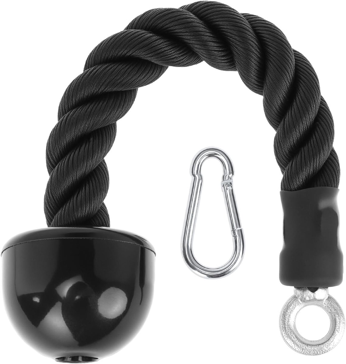 SnelShoppen - Triceps Rope One-handed Cable Attachment 35cm Nylon met Spring Hook - Zwart - Ideaal voor Krachttraining en Fitness