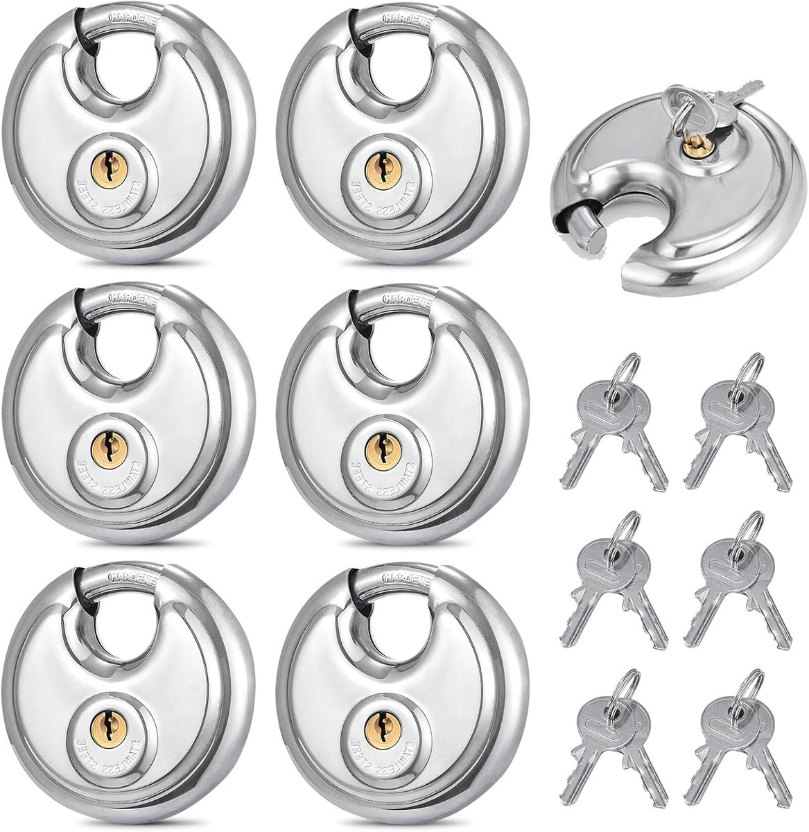 SnelShoppen - Diskusslot 6 stuks 70 mm Hangsloten Roestvrij Staal - Weerbestendig en Duurzaam Veiligheidsslot voor Opslagruimte, Garage, Schuur