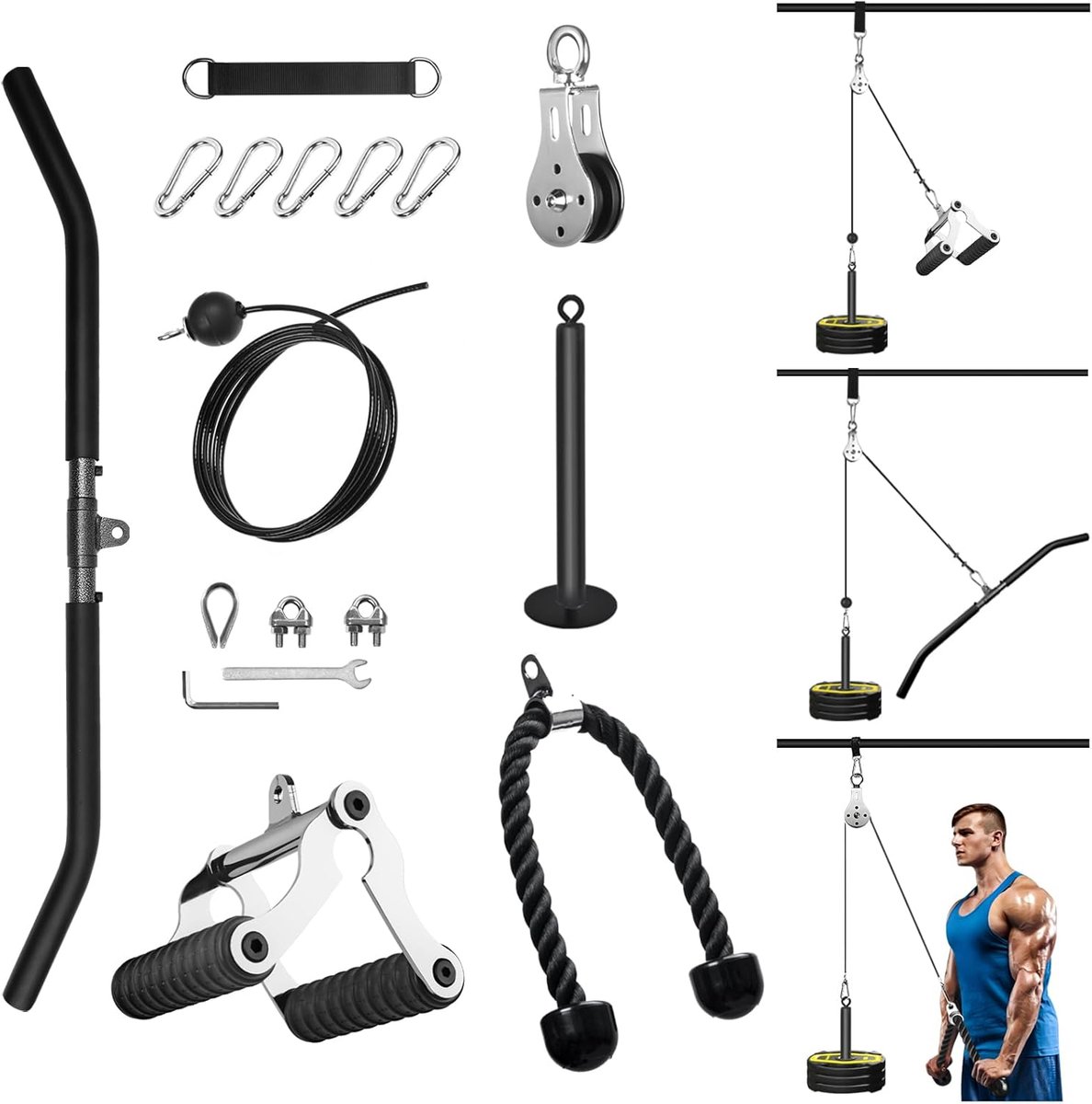 SnelShoppen - Fitness Cable System - V-Bar Row Landmine Grip - Hoogwaardige Staal Kabel - Max 300 lbs - Compact voor Thuis Gym - Kabel Pul Fitness Set