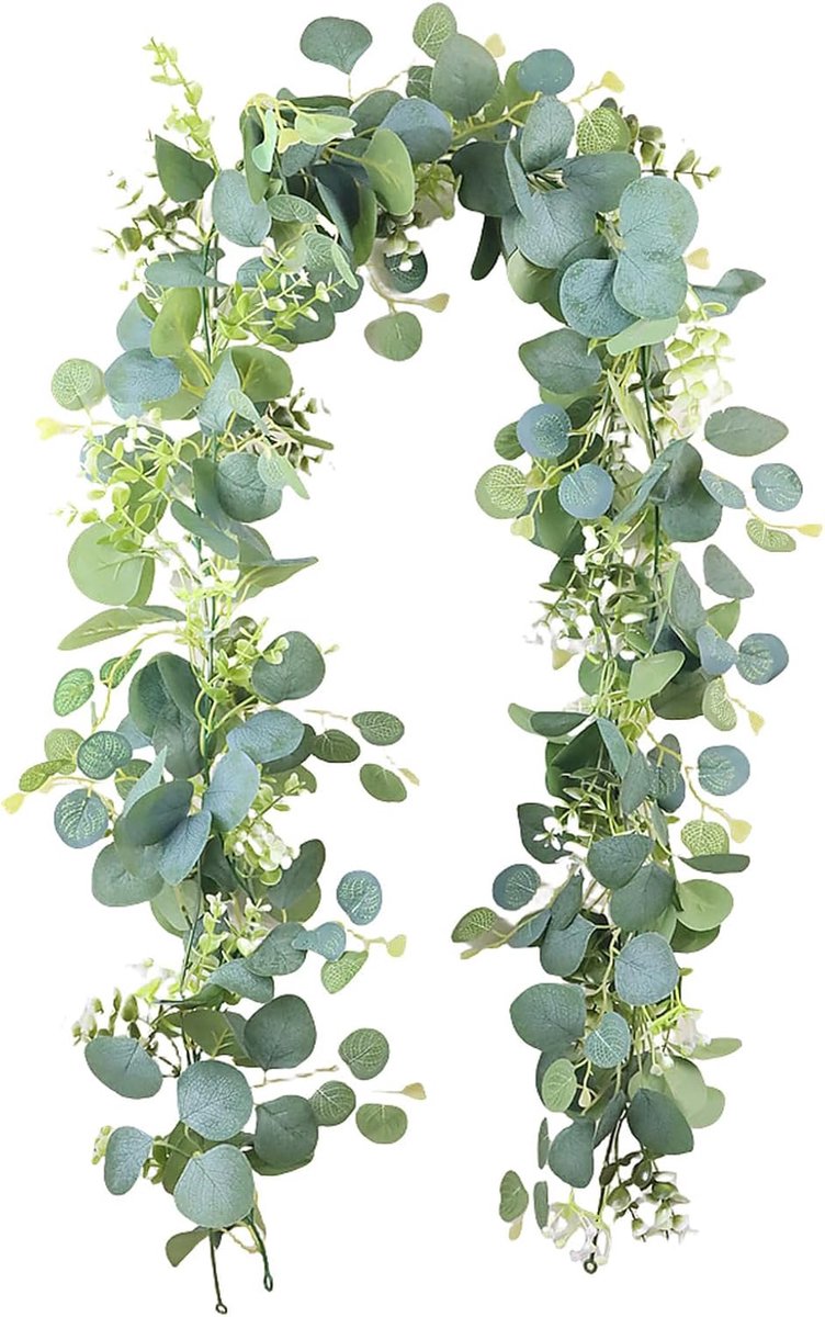 SnelShoppen - Eucalyptus Garland Decoratie 1.8 m - Kunstplant met Wilgenbladeren - Groene Hangplant voor Bruiloften, Tafeldecoratie, Achtergronden