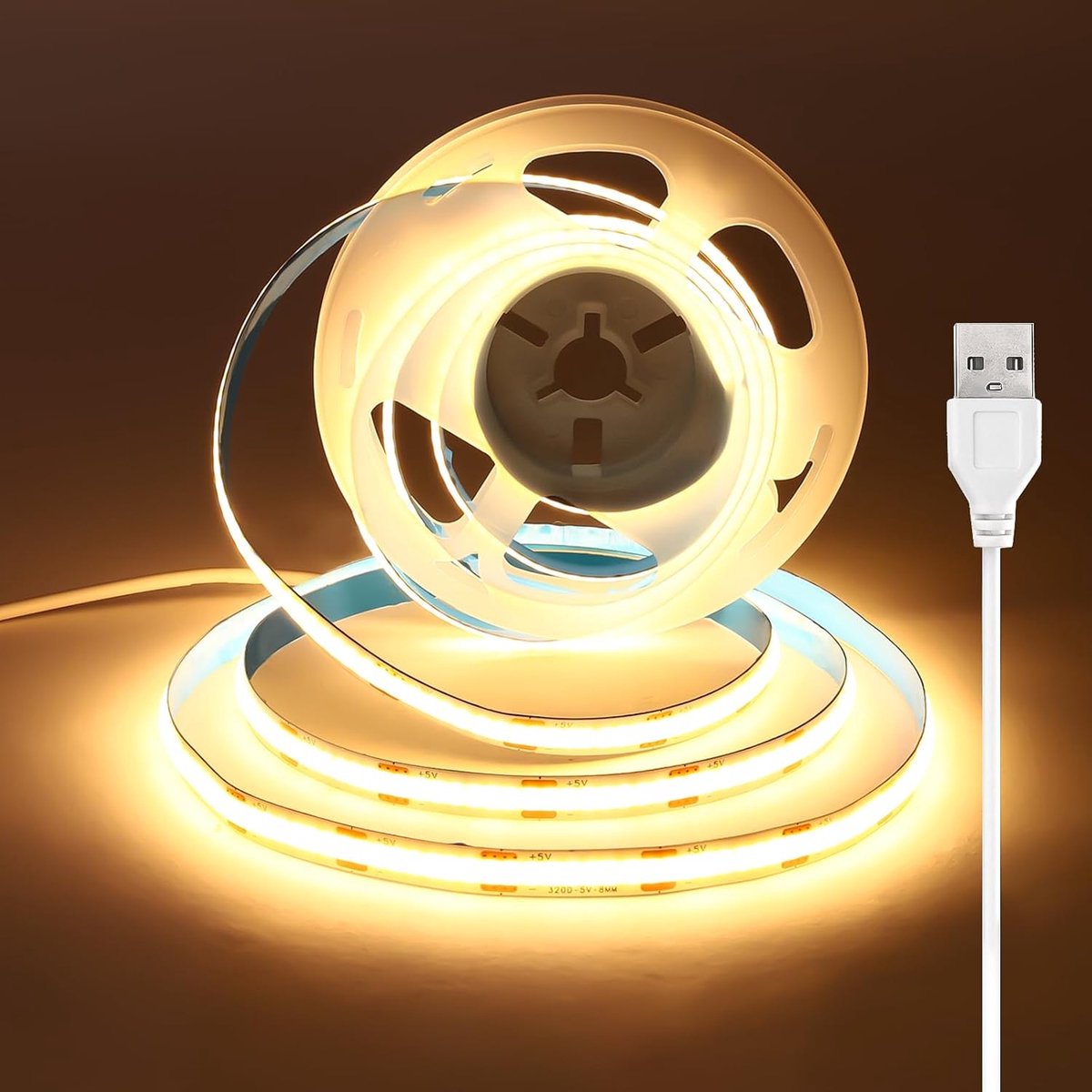 SnelShoppen - 0.5m USB COB LED Strip - 3000K Warm Witte LED Strip Lichten - Flexibele 5V LED Tape met Plakrug - 8mm Breed voor TV Achterverlichting en