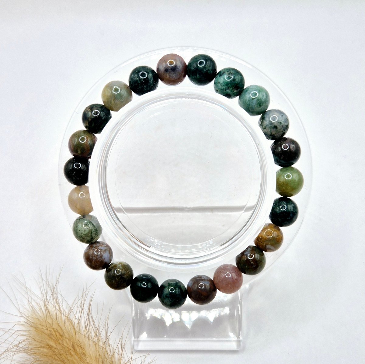 Edelsteen armband met 8mm ronde kralen - Indian Agate
