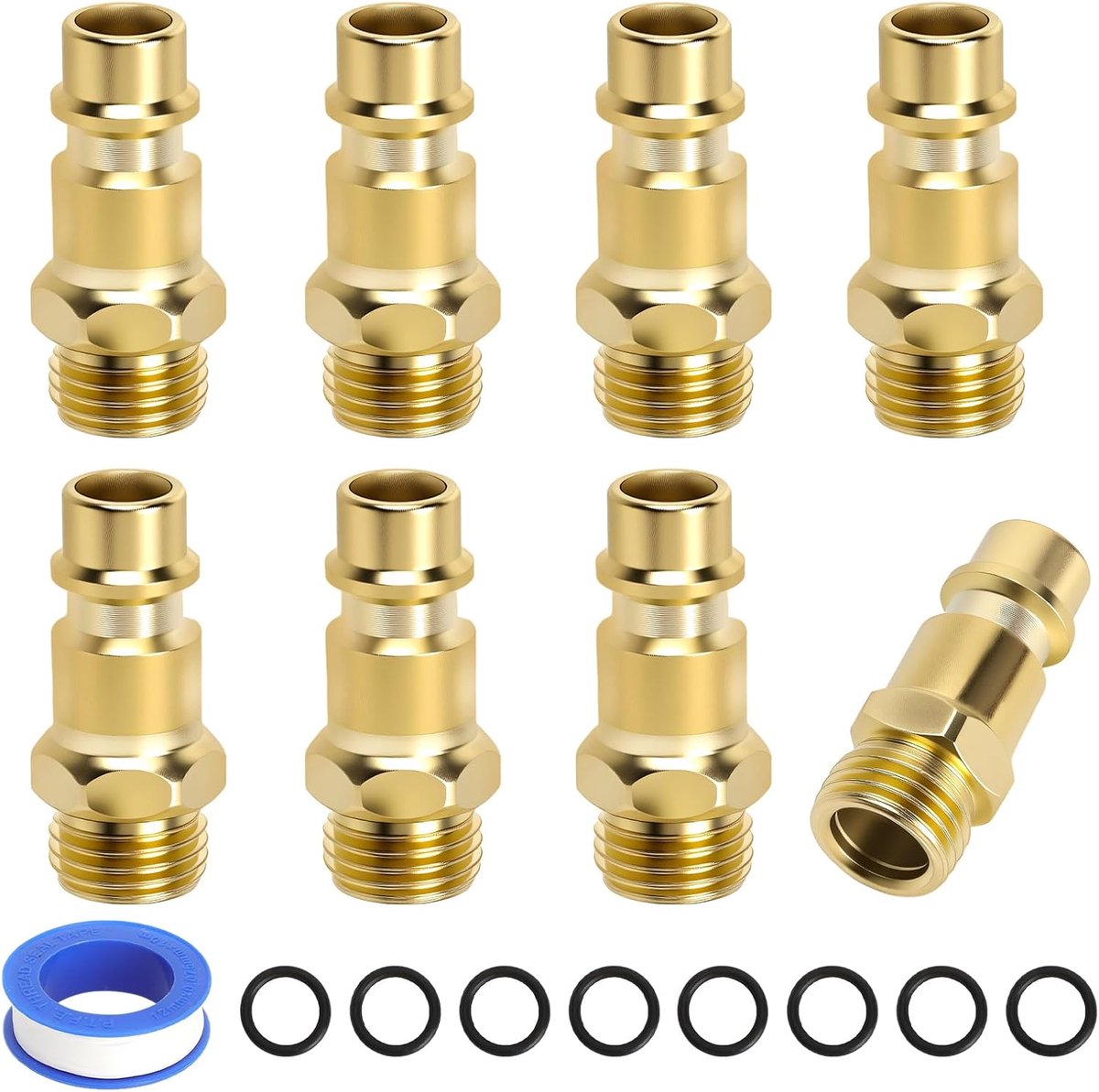 SnelShoppen - 8-delige 1/4 inch BSP Euro Compressed Air Coupler met Manne Thread, Messing met Seals en PTFE Tape, Snelle Koppeling voor Luchtcompresso