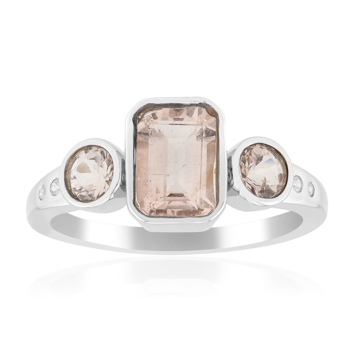 Cavill - Morganiet Ring 1,18 ct - 925 Sterling Zilver met Platina - Vintage Luxe Damesring - Achthoekige & Ronde Edelsteen - Zirkonia Accent