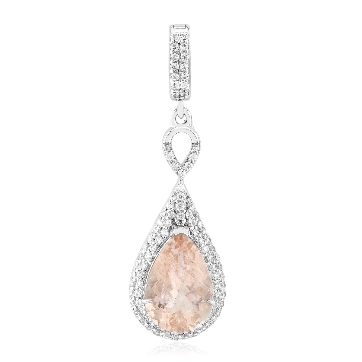 Cavill - 925 Sterling Zilver Hanger - Gerhodineerd - 2,473 ct Morganiet Peervormig - 0,461 ct Zirkonia - Elegante dameshanger feest