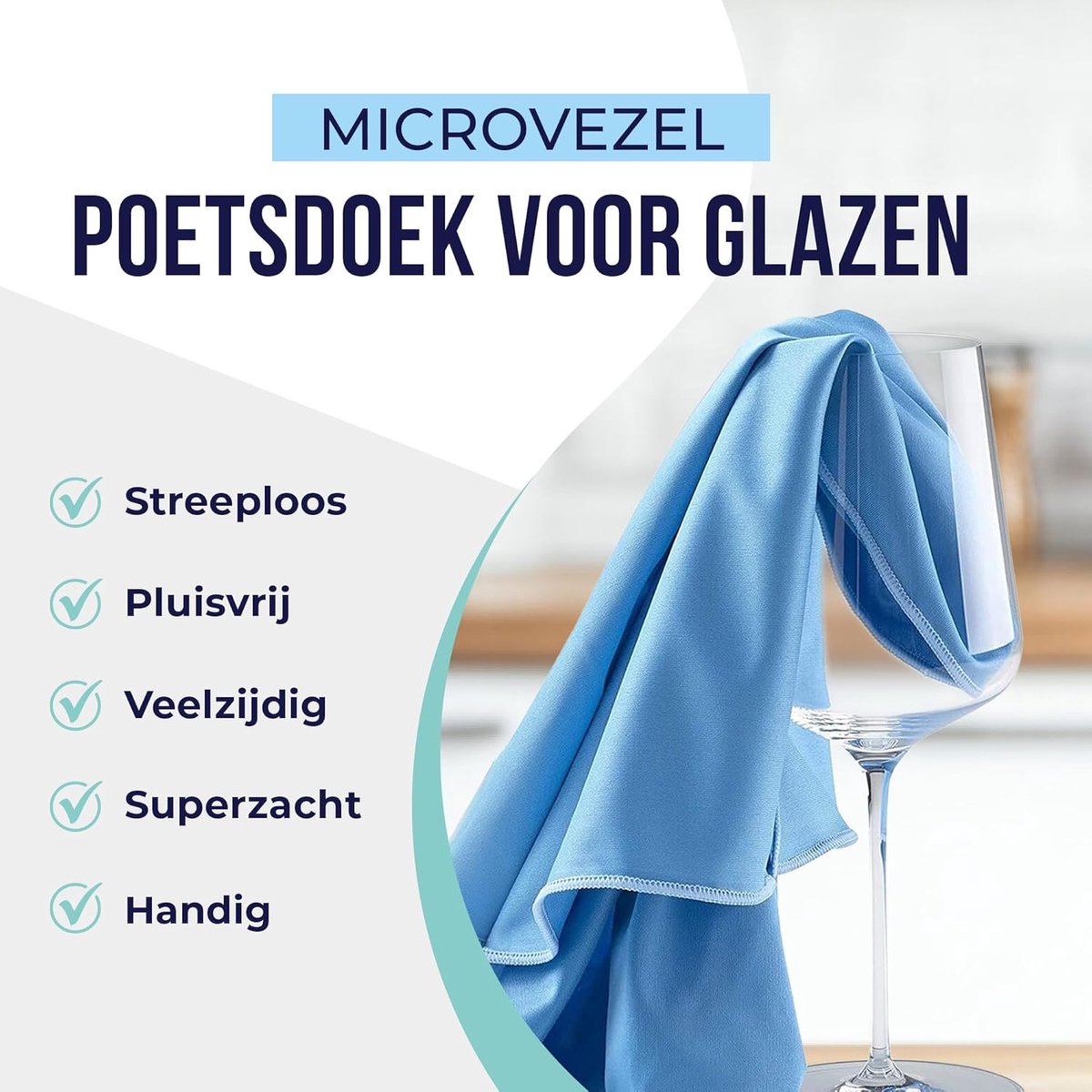 SnelShoppen - Microvezel Glasdoeken voor Wijn Glazen, Streeploos, Blauw, 2x 40x60cm | Lintvrij, Krasvrij, Polijstdoek voor Glas, Ramen en Spiegels, Ca