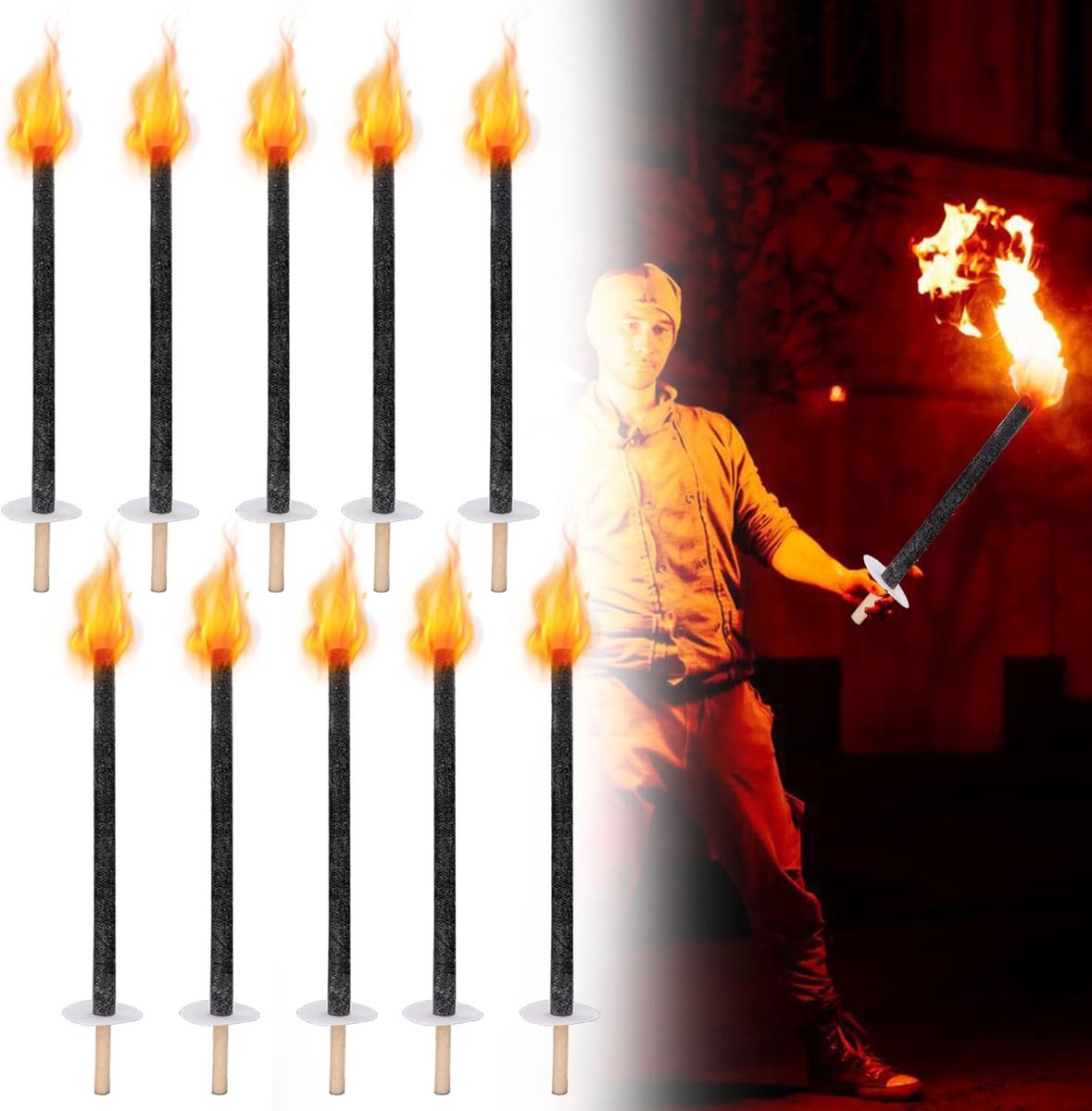 SnelShoppen - Outdoor Fakkels 42 cm - Wax Fakkels met 45 Minuten Brandduur - Tuinfakkels voor Feestjes, Camping, Tuin, Kerst en Nieuwjaar - 50 Stuks