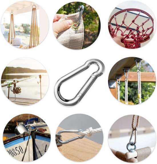 SnelShoppen - Set van 10 RVS Carabiners 11 x 110 mm - Sterke Haakjes voor Camping, Tuin, Bevestigen, Outdoor, Sport, Gereedschap, Keuken — afbeelding 4