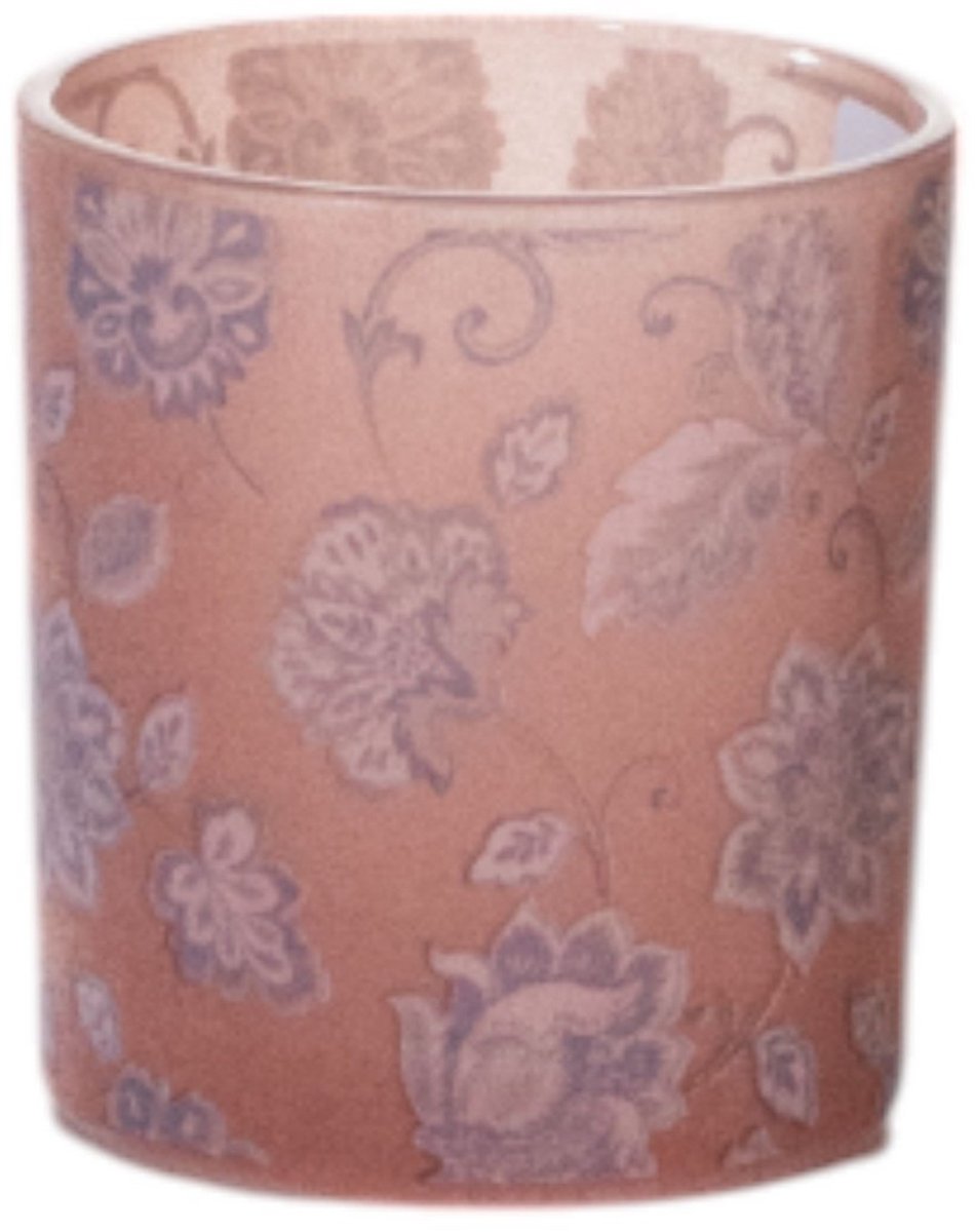 Theelichthouder fluwelen bloemen roze klein 8cm