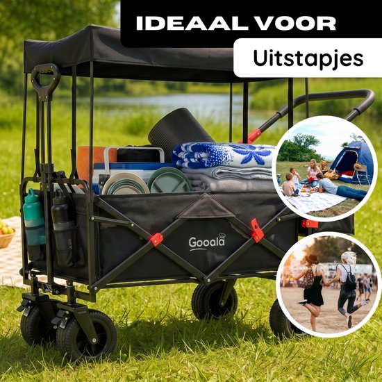 Gooala Bolderkar met Dak - Tot 120KG - 120L - Opvouwbaar - met Duwstang & Veiligheidsremmen — afbeelding 2